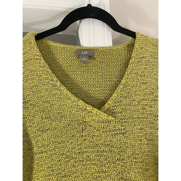 Medium J. Jill V-Neck 3/4 Sleeve Cotton Chartreuse Green Sweater Minimalist Cozy - Picture 3 of 8